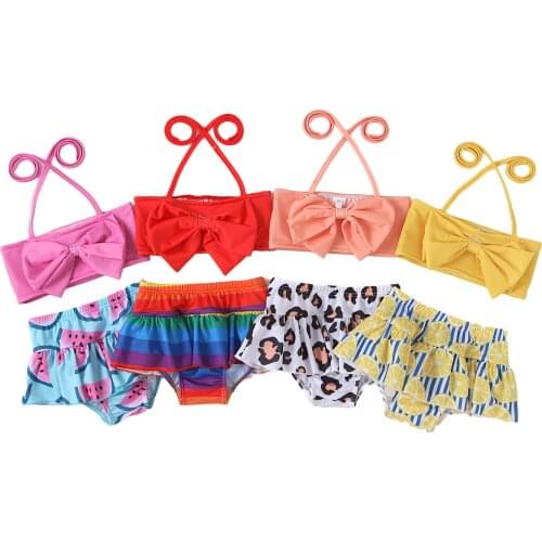 Citgeett Summer Kids Girls Swimming Clothes Set Halter Neck Sleeveless Tops and Printed Pattern Shorts Clothing