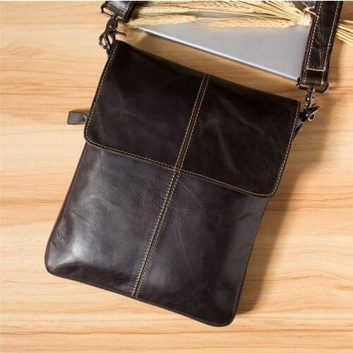 Fashion luxury natural real cowhide mens black one-shoulder small business bag casual retro daily outdoor work diagonal bag