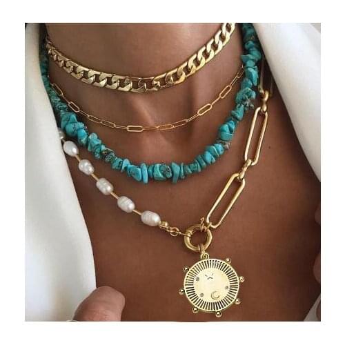 Trendy Vintage Tag Clavicle Chain Jewery Best Friends Gift For Friend men women bijoux natural stone freshwater pearl necklace