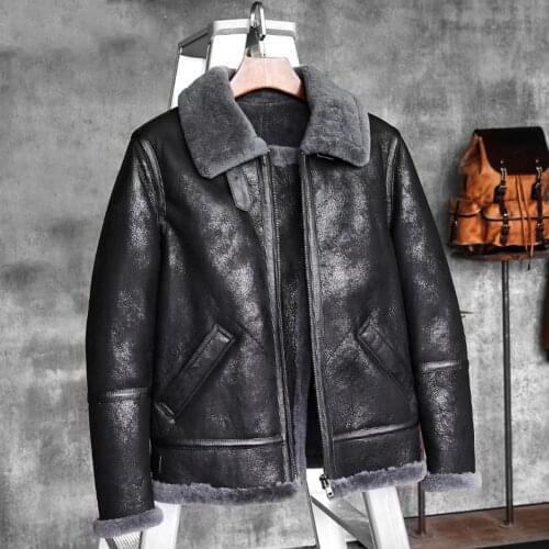 B3 Jacket Original Flying Jacket Mens Shearling Leather Jacket Mens Fur Coat Aviation Leathercraft Pilots Coat WZ