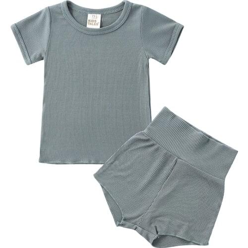 2-4Years Summer Baby Girls Boys Pajama Sets 1-4Y Solid Short Sleeve T Shirts High Waist Shorts 2pcs