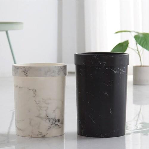 Plastic Trash Can Marble Pattern Office Bathroom Kitchen Trash Bin Living Room Bedroom Waste Bin Without Lid European Style