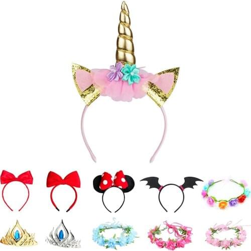 Baby Girls Snow White Elsa Anna Mickey Unicorn Headband Princess Accessories Children Photo Props Kids Party Crown Hair Band