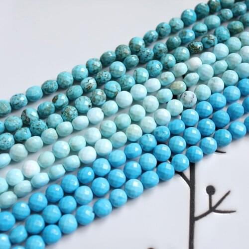 Wholesale 7.5 inch/19cm natural green blue turquoise 6mm button faceted coin loose beads jewelry making DIY for women