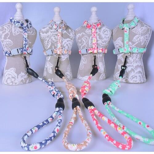 Dog pastoral Pet Adjustable Lead Rope Comfortable Flower print Harness dog Outdoor Leash Pet supplies