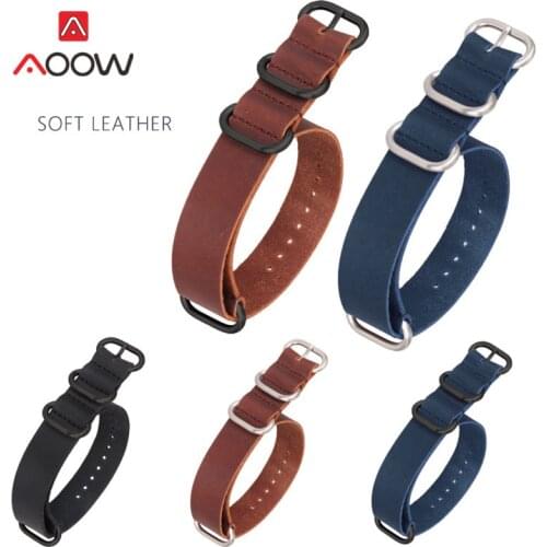 Genuine Leather Nato Strap 18mm 20mm 22mm 24mm Blue ZULU Watchband Ring Buckle Men Replacement Bracelet Band Watch Accessories