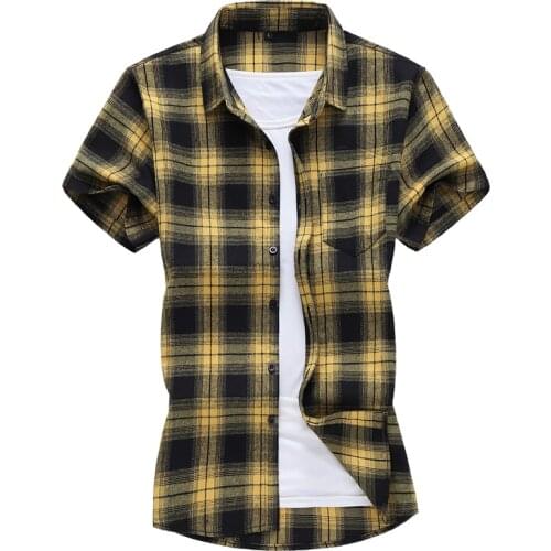 Plus Size 5XL 6XL 7XL 2020 Summer New Mens Plaid Short Sleeve Shirt Fashion Casual Brand Shirt Male Clothes