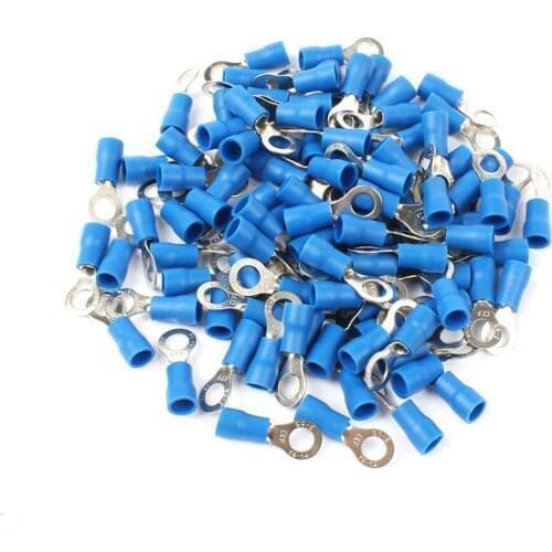 Rv2-5 Blue Ring Insulated Wire Connector Electrical Crimp Terminal Cable Connector Wire Connector 100Pcs/pack Rv2.5-5 Rv