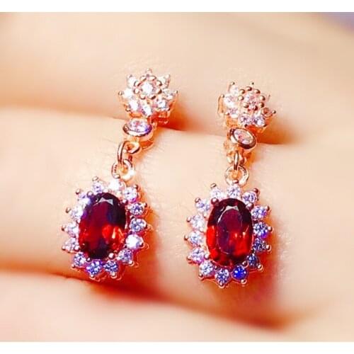 Natural real red garnet luxury drop earring Per jewelry 4*6mm 0.6ct*2pcs gemstone 925 sterling silver Fine jewelry X21832