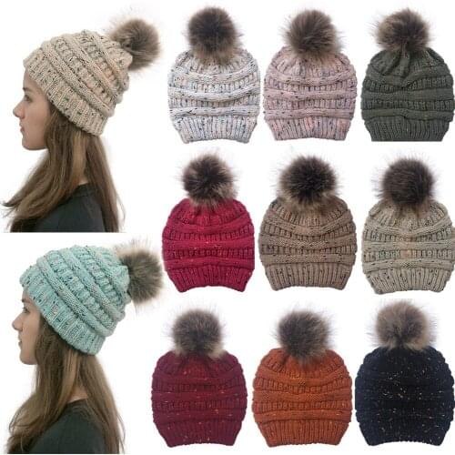 Girl 's Hat Knitted Beanies Cap Hat Thick Women Winter Hat Beanies Winter Warm Hat Beanie Knitted Caps Outdoor Leisure Cap