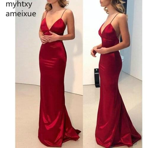 Sexy Prom Dress 2020 Sexy Spagetty Straps Simple Long Dresses Cheap Satin Sleevelss Elastic Woven Evening Gown Robe De Soiree