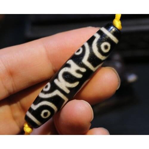 Magic Power Tibetan Old Agate Black Longevity 9 Eye dZi Bead Amulet Pendant 58MM Timestown