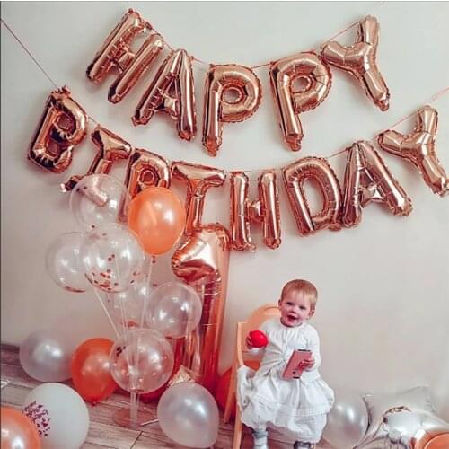 Rose Gold Happy Birthday Balloon Alphabet Foil Air Globos Kids Adult Birthday Banner Flag Baby Shower Birthday Party Decor Suppl