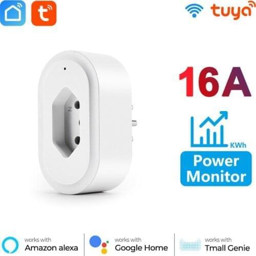 Tuya Smart WiFi Plug 16A Power Monitor Brazil Standard Timer Smart Life App Remote Control Socket Outlet For Alexa Google Home