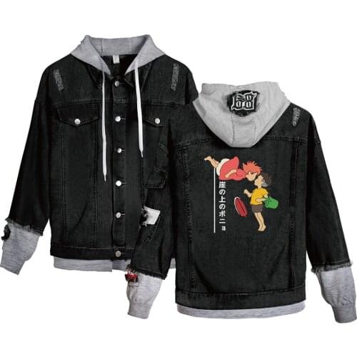 New Hot Anime Ponyo on The Cliff Denim Stitching Jacket Teens KPOP Hoodie Jacket Casual Fashion Baseball Jacket Harajuku Coats