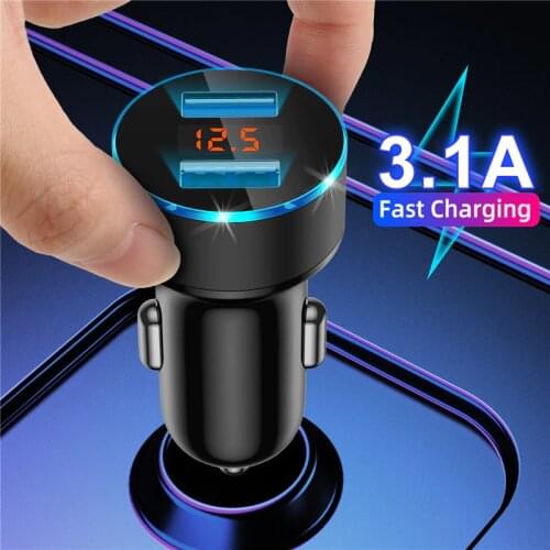 USLION 3.1A Car Charger Dual USB With LED Display For Xiaomi Samsung For iPhone 11 X Mobile Phone Adapter Universal Car Charger