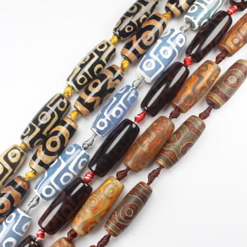 Free shipping! 10x30mm Yellow Blue Old DZI beads Tibet Olivary Agat stone Oval DIY Pendant Loose Beads 15"