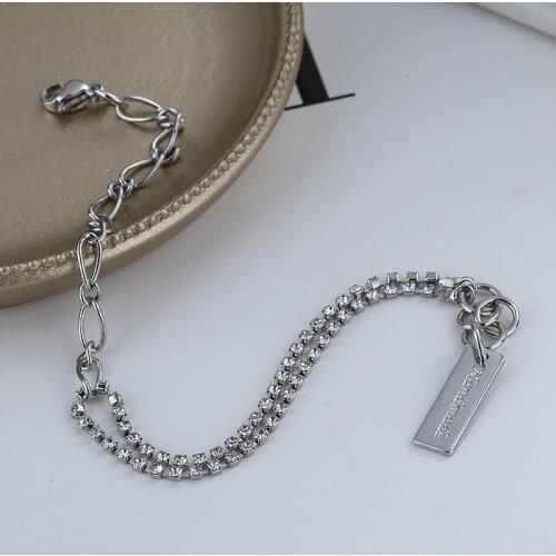 Double Zircon Chain Bracelet For Women Girls Opening Korean Fashion Original Punk New Trendy Lady Couple Gift Jewelry BOYULIGE