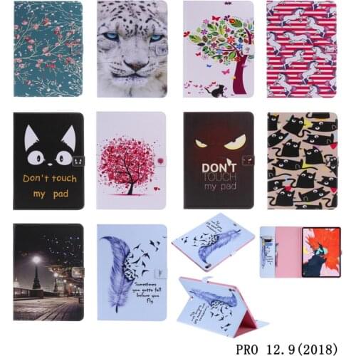 Pro 12.9 2018 Cover Cat Feather Flower Tree PU Leather Smart Wallet Stand Case For apple ipad pro 12.9 2018 flip Tablet Cases #C