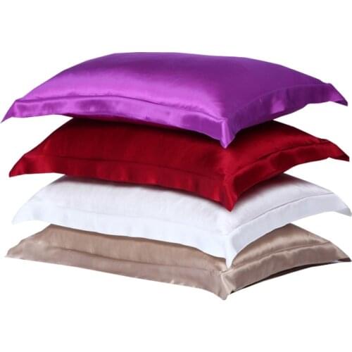 Black Satin Pillow Cases/Cover Bedding Double Face Charmeuse Natural Pure Silk Pillowcase King Sleep White/Pink 48X74cm
