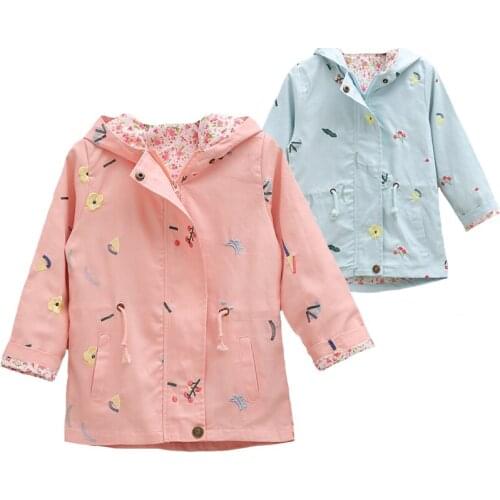 2021 New Autumn Girls Coat Cartoon Cherry Embroidered Hooded Jacket For Kids 2-8 Years Children Birthday Christmas Present