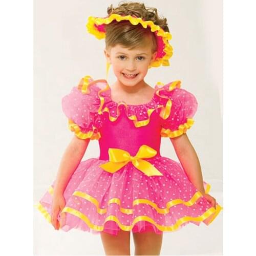 Short Sleeve Children Dancing Suit Headwear +Dress Girls Cute Princess Clothes Ropa Ballet Mujer Dance Leotard Dancewear B-2386