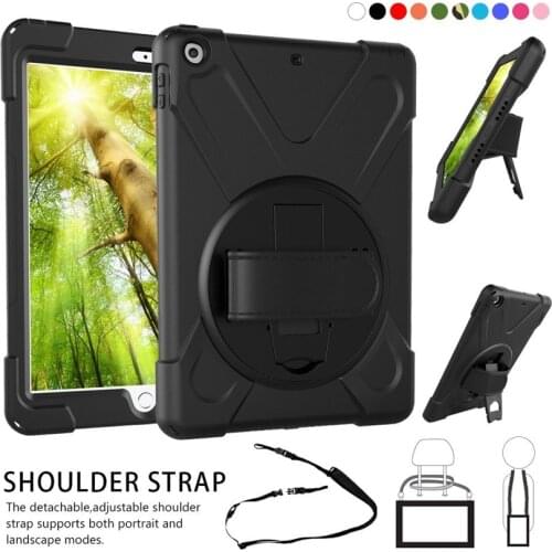 For ipad 9.7 2017 2018 A1893 A1954 tablet Kids Safe Shockproof Heavy Duty Silicone+PC Kickstand Case w/ Wrist+Shoulder Strap