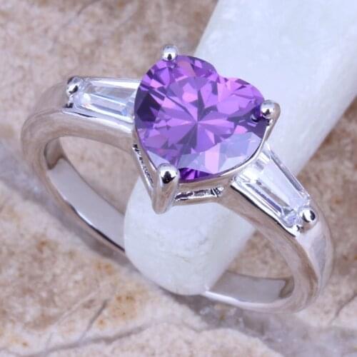 Exclusive Purple Cubic Zirconia White CZ Silver Plated Womens Jewelry Ring Size 6 / 8 / 9 R0467