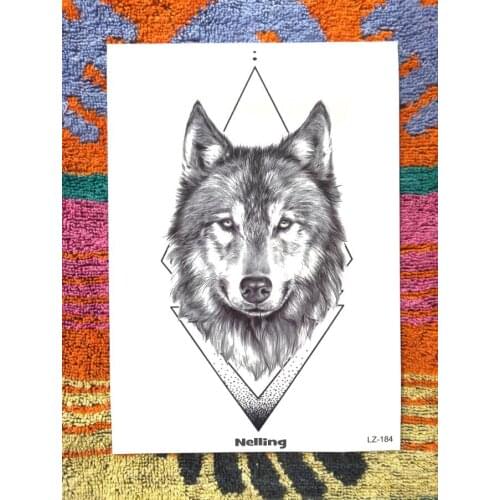 1PC Nelling Brand Geometric Triangle Wolf Temporary Tattoos For Men Women Realistic Tribal Wolf Tatoo Body Art 3D Tattoo Sticker