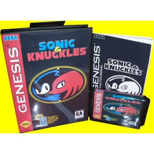Sonic & knuckles With Box And Manual 16bit MD Game Card For Sega Mega Drive For Genesis