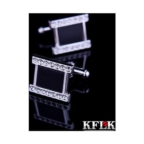 KFLK 2020 Luxury shirt cufflink for men gift Brand cuff button Crystal cuff link wedding High Quality Black abotoadura Jewelry
