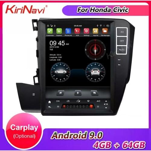 KiriNavi Vertical Screen Tesla Style 10.4" Android 9.0 Car Radio For Honda Civic Left Driving GPS Navigation Dvd Multimedia Play