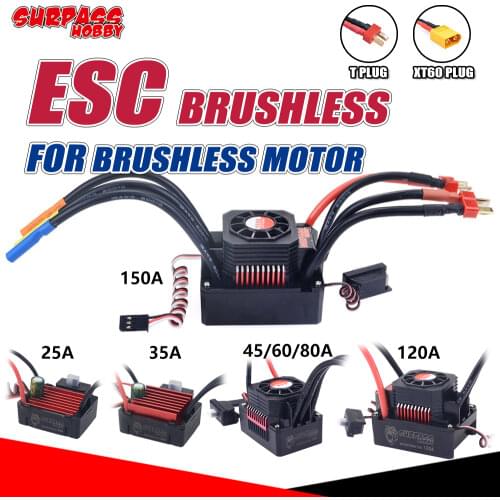 SURPASS HOBBY Waterproof Brushless ESC Speed Controller T/XT60 PLUG 35A 45A 60A 80A 120A 150A for 1/8 1/10 1/12 RC Racing Car
