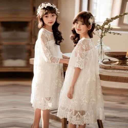 Beautiful Lace Spring Summer Girls Dresses Zipper School Teenagers Toddler Outwear Children Clothes Special Occasion High Qualit