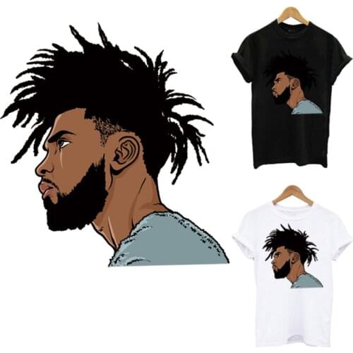 Cool Balck Man Patches For Clothing DIY Washable Iron On Heat Transfer Men T-shirt Hoodies Thermal Sticker On Clothes Decoration