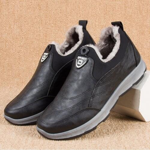 Loafer mens trendy leather ankle boots male plush sneakers 2021 news Men winter snow boots waterproof furry shoes