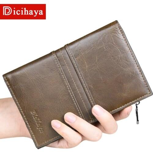DICIHAYA Genuine Leather Men Wallet Male Short Clutch Chocolate Wallet Portomonee Luxury Brand Money Bag Magic Zipper Coin Pur