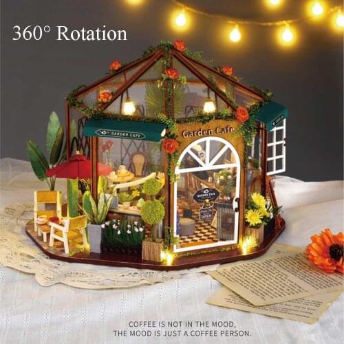 Handmade Transparent Wood House Rotatable Musical Box Kid Birthday Christmas DIY Gift Garden Music Boxes Table Desk Decoration