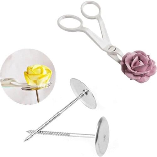 3Pcs Piping Flower Scissors+Nail Icing Bake Cake Decorating Cupcake Pastry Tools Scissors Nail Decor Set Kitchen Accessories