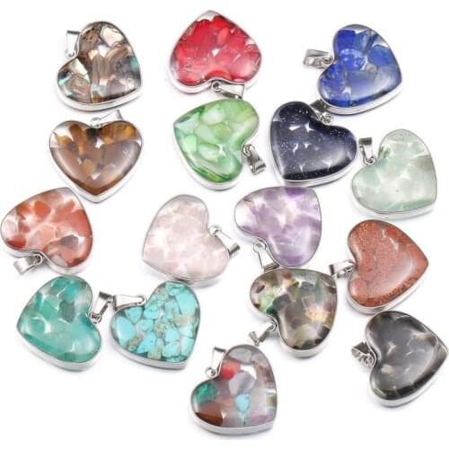Natural Semi-precious Stone women Necklace Pendant Heart shape Resin Pendant For jewelry making DIY Necklace accessories