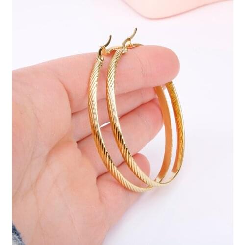 Stainless Steel Big Gold Hoop Earring for Women Twill Round Simple Party Daily Hoops Ear Jewelry CN(Origin) New Hot 2021 E0174