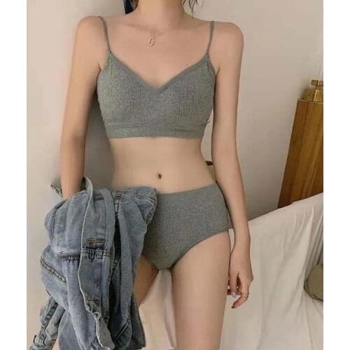 New Sports Bra Set Womens Top Summer Thin Small Chest Gathered Lingerie Underwear Panties For Women