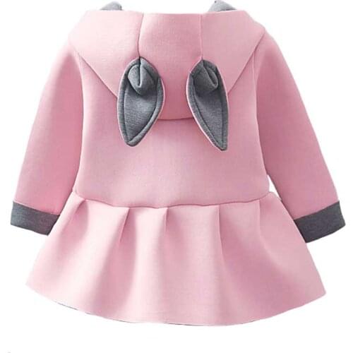 Baby Girls Coat New Autumn Tops Cute Rabbit Ear Hooded Kids Warm Jacket Outerwear Children Casual Clothing Baby Wear Girl Coats