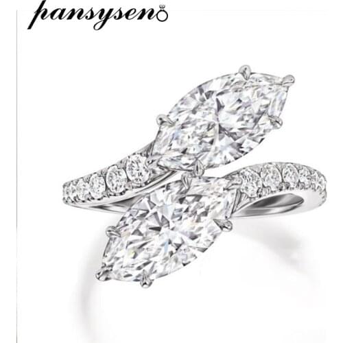 PANSYSEN 100% 925 Sterling Silver Marquise Created Moissanite Diamond Wedding Engagement Ring Women Fine Jewelry Drop Shipping