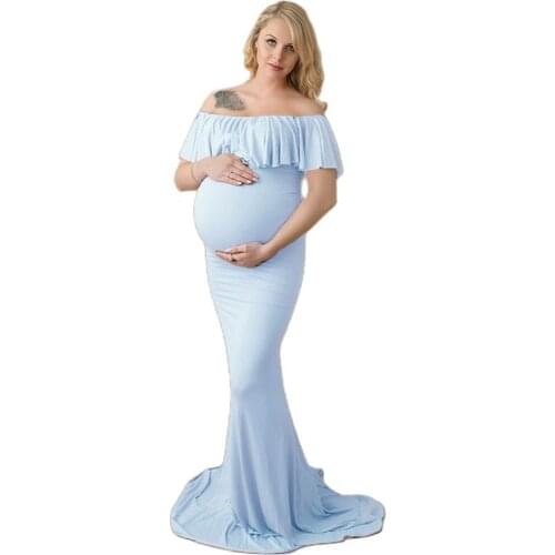 Maternity Photography Props Sexy Maxi Dress Elegant Fancy Pregnancy Photo Shoot Women Long Dress One Word Collar Fish Tail Dress