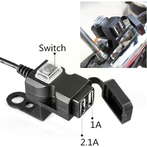 Practical 12-24V Waterproof Dual USB Motorcycle Handlebar Charger Socket Switch Mounts Phone K1R1