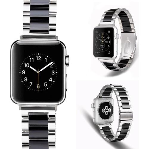 Metal +Ceramic strap Compatible with Apple watch 44mm 42mm 40mm 38mm Stainless Steel Bracelet band for iwatch 6 5 4 3 2 SE band