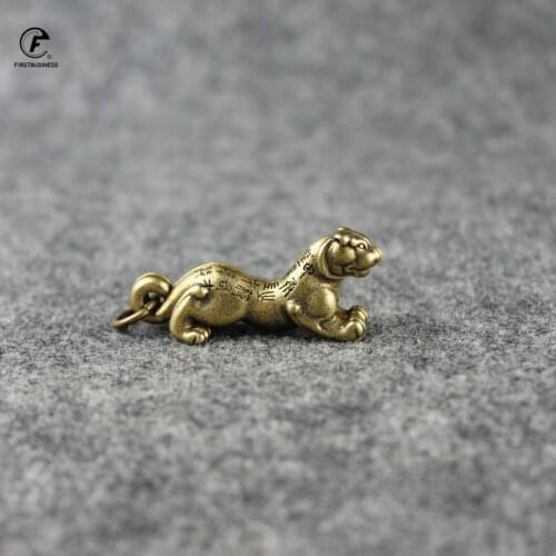 Pure Copper Zodiac Animal Tiger Fu Tea pet Figurine Ornaments Solid Brass Lucky China Thrones Tigers Miniatures Desktop Deco