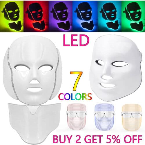 LED Light Facial Mask Neck Skin Microcurrent Care Colorful Photon Treatment SPA Beauty Tighten Device Anti Wrinkle Acne Therapy
