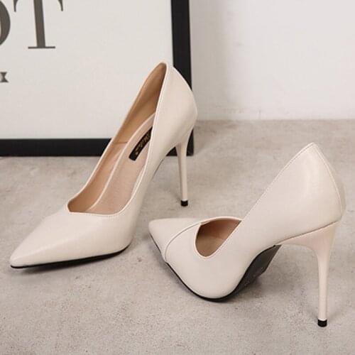 Patchwork Solid Leather Pumps Women Stiletto High Heels Wedding Shoes Woman Elegant Italian Chaussure Femme Pumps Office Shoes